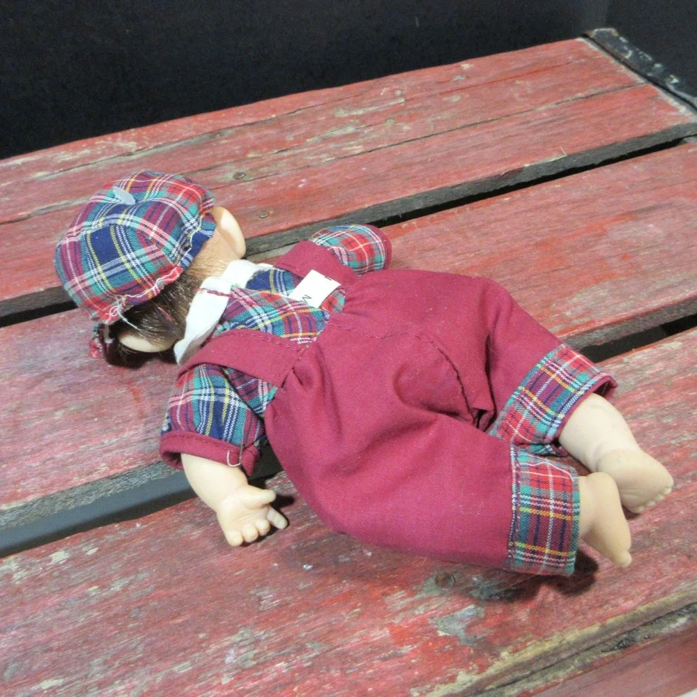 VTG GIGO My Pals Little Boy Doll Plaid Cap Overalls Smiling Blue Eyes 10.5